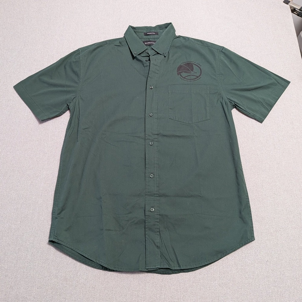 ULTRA CLUB Casual Button-Down Shirt Men's Green M Cotton Blend Short Sleeve DEA